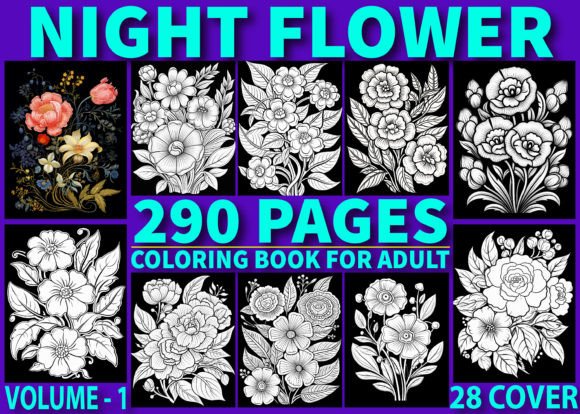 290 Night Flowers Coloring Pages for KDP