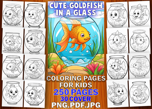 Cute Goldfish in a Glass Coloring Pages