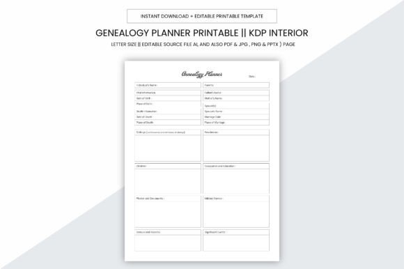 Genealogy Planner Kdp Printable