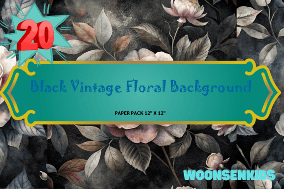 Popular Black Vintage Floral Background PNG KDP Digital Paper